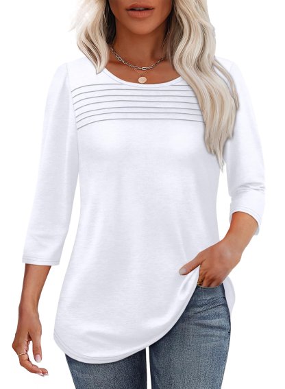 NIEUWE AANBIEDING 🔥 Dames top 2025 met 3/4 mouwen en plooien aan de voorkant – T-shirt stijl