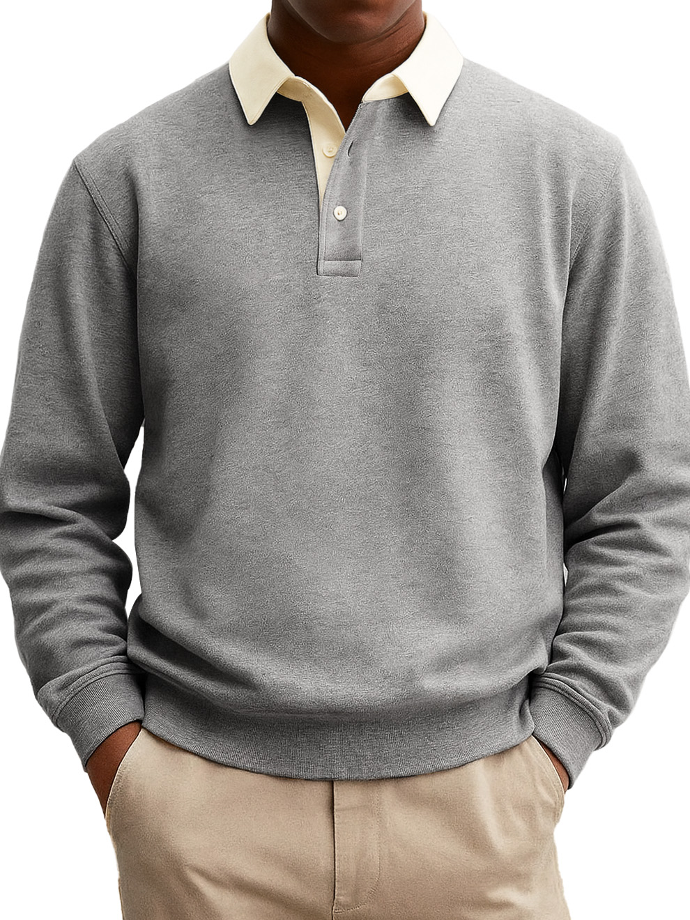 Heren Stijlvolle Casual Everyday Katoenen Lange Mouwen Kraag Sweatshirt Polo Shirt Met Een Patchwork Kraag
