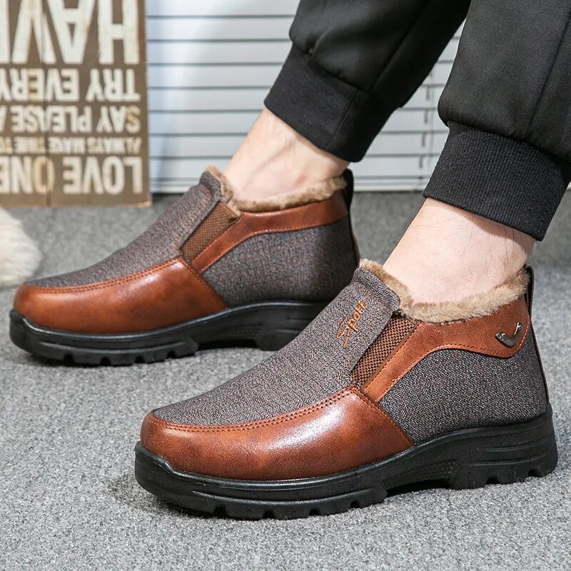 Men's Winter Fleece Waterproof Warm Non-Slip Orthopedic Shoes Snow Ankle Boots (Medical Certification)