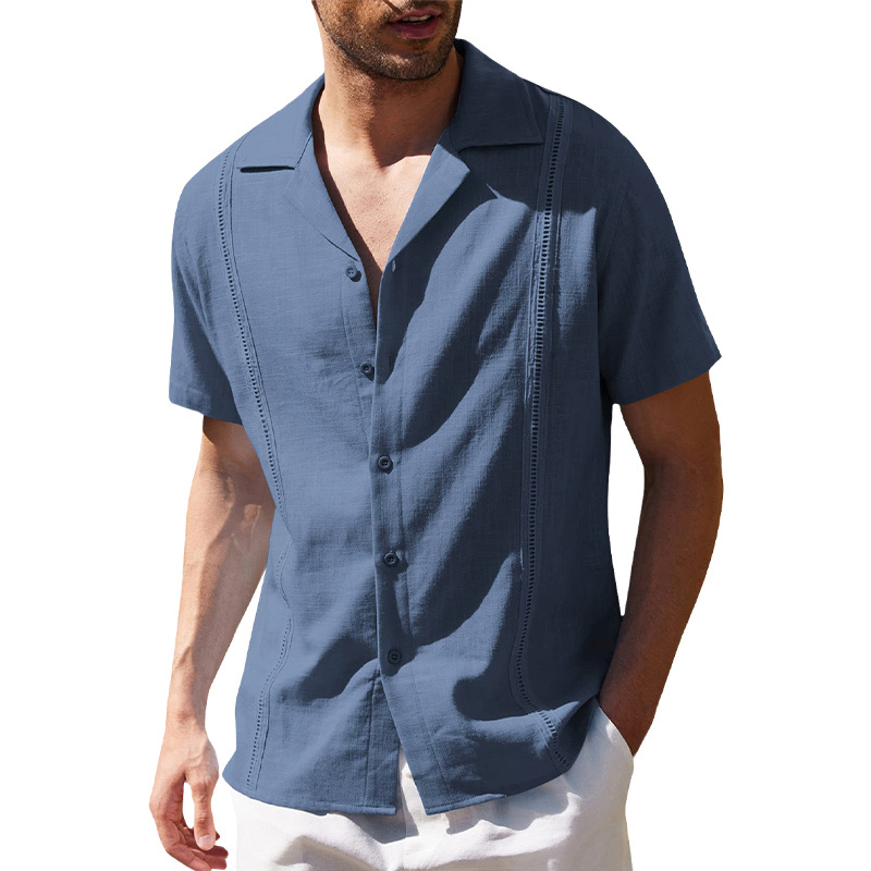 Korte mouwen casual overhemd van katoen en linnen voor mannen, Cubaanse stijl - speciaal voor het strand