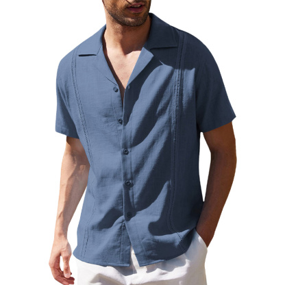 Korte mouwen casual overhemd van katoen en linnen voor mannen, Cubaanse stijl - speciaal voor het strand