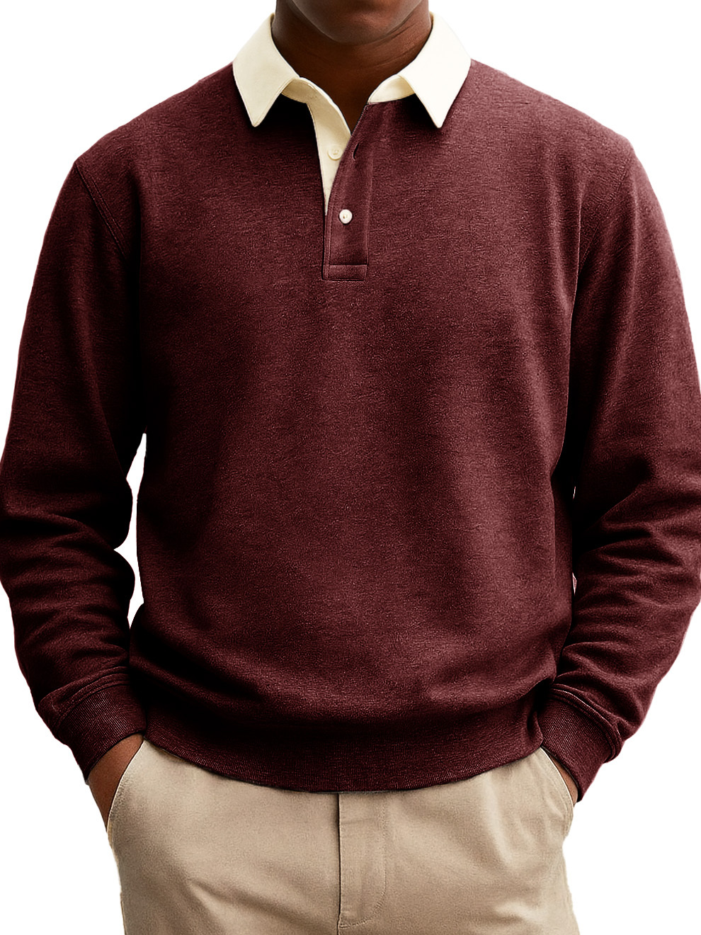 Heren Stijlvolle Casual Everyday Katoenen Lange Mouwen Kraag Sweatshirt Polo Shirt Met Een Patchwork Kraag