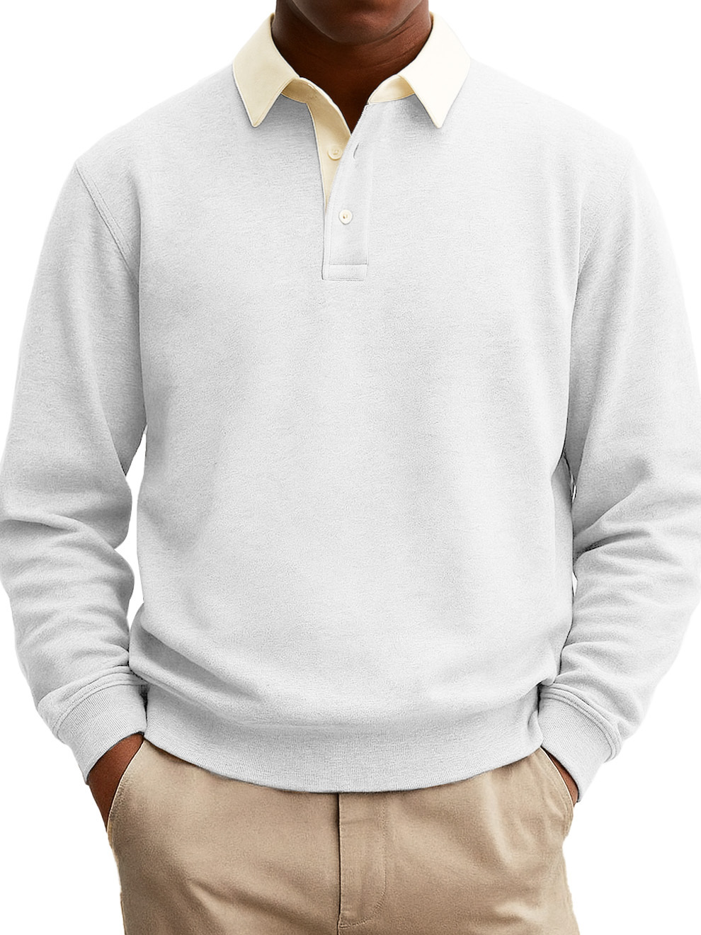 Heren Stijlvolle Casual Everyday Katoenen Lange Mouwen Kraag Sweatshirt Polo Shirt Met Een Patchwork Kraag