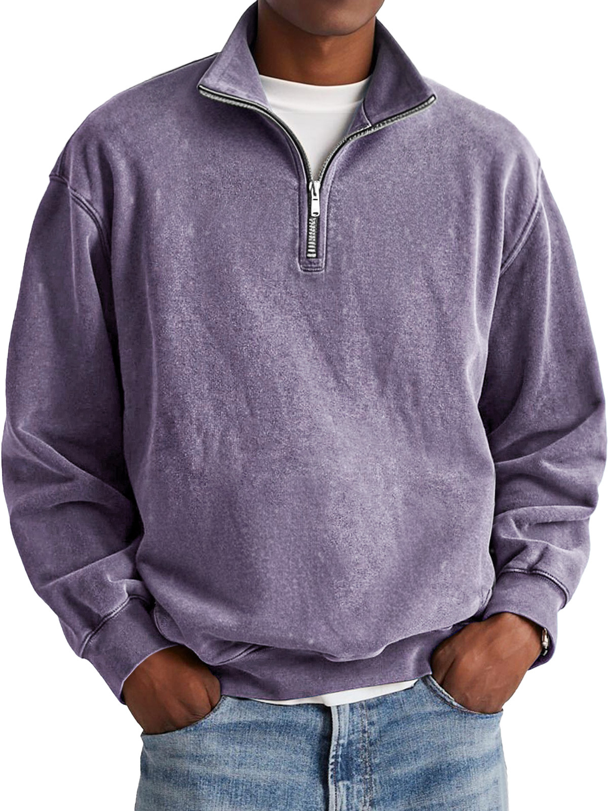 Heren polo met hoge kraag en rits, retro stijl