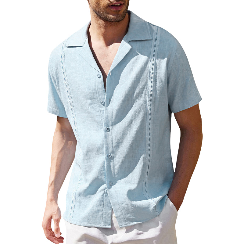 Korte mouwen casual overhemd van katoen en linnen voor mannen, Cubaanse stijl - speciaal voor het strand