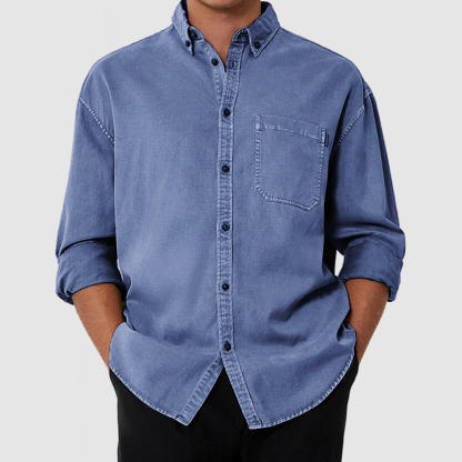 Chemise Décontractée Pour Homme En Coton Lavé Premium Avec Poche