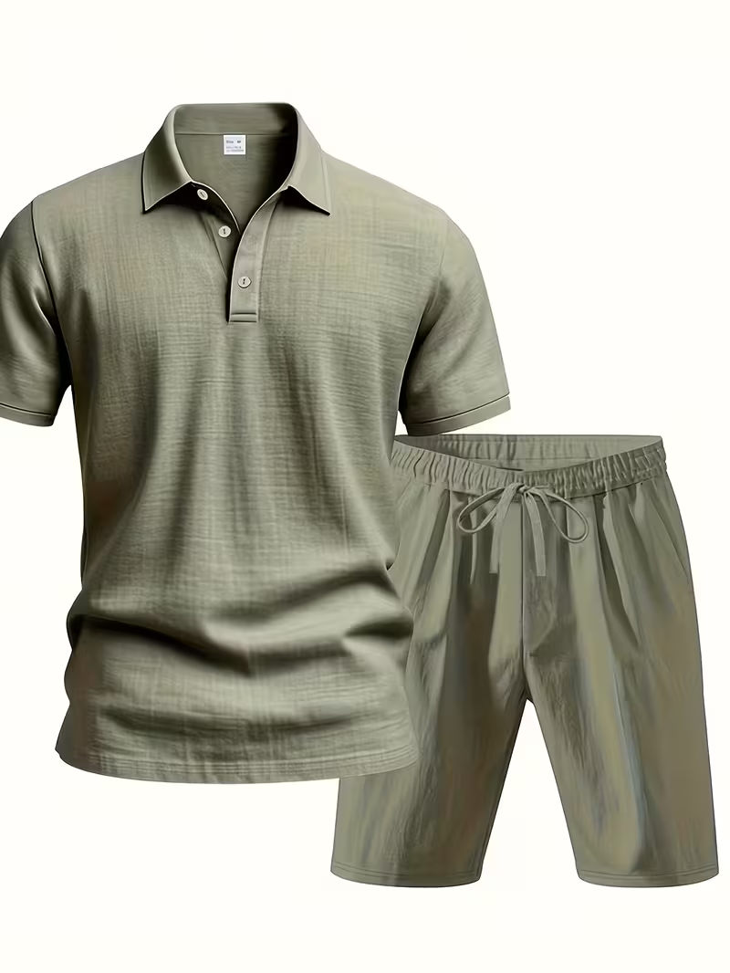 ⏰ Dernier jour : 50 % de réduction ! 🔥 – Ensemble d’été en lin pour homme avec chemise à manches courtes et short