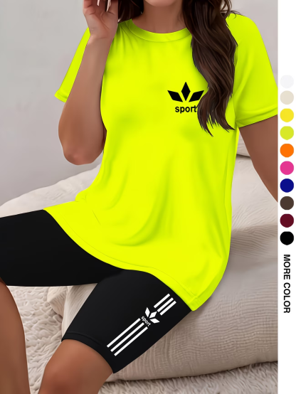 ⏰ Dernier jour : 50 % de réduction ! 🔥 – Ensemble de sport femme avec t-shirt et short cycliste pour l’été