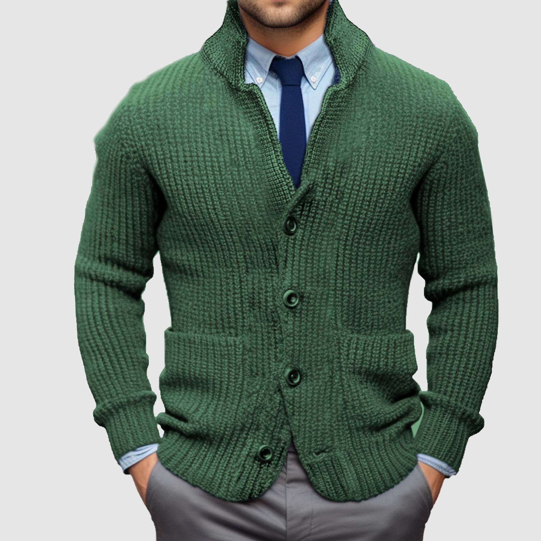 Veste Cardigan Homme à Col Montant et Chaude