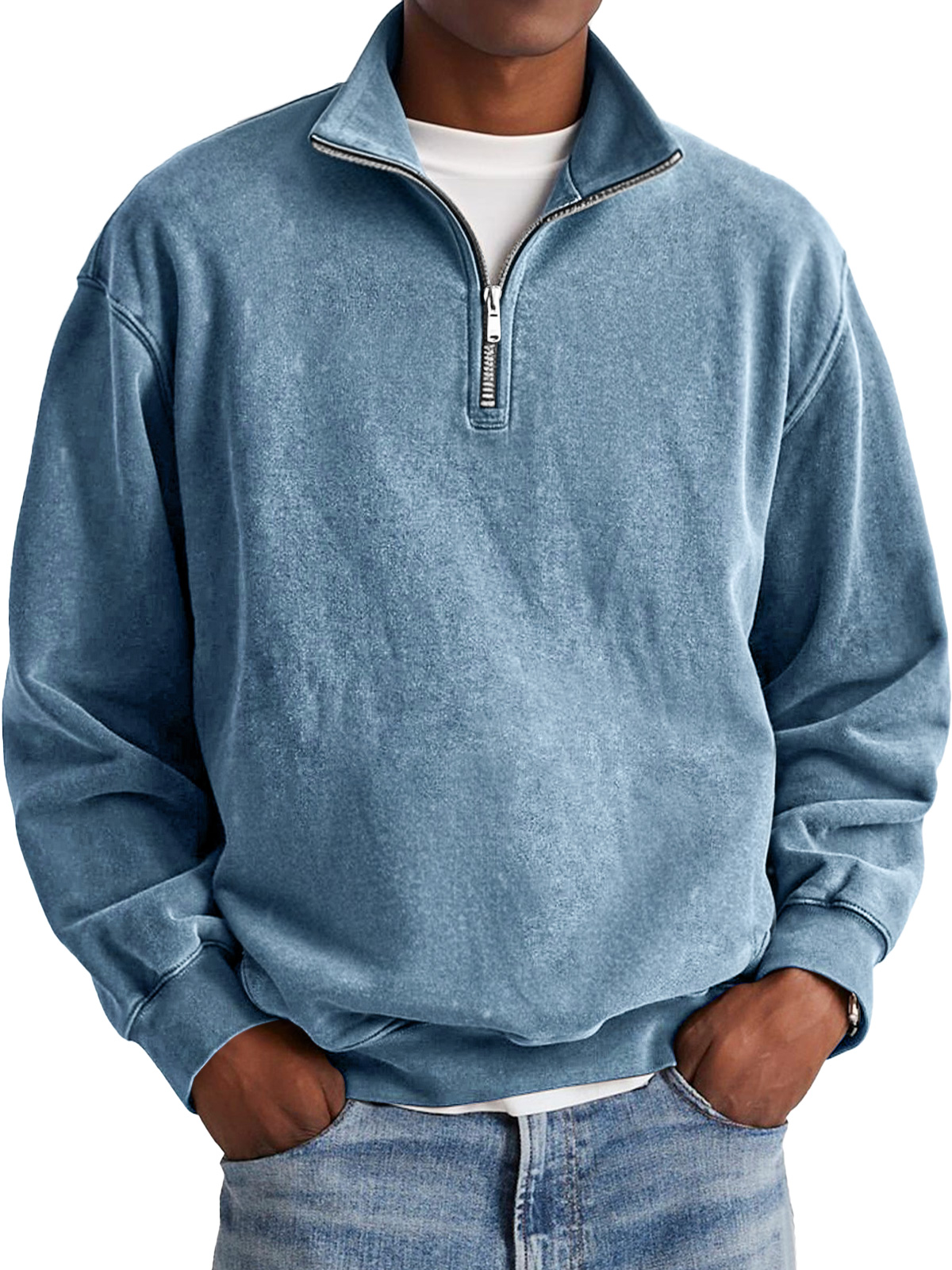 Heren polo met hoge kraag en rits, retro stijl