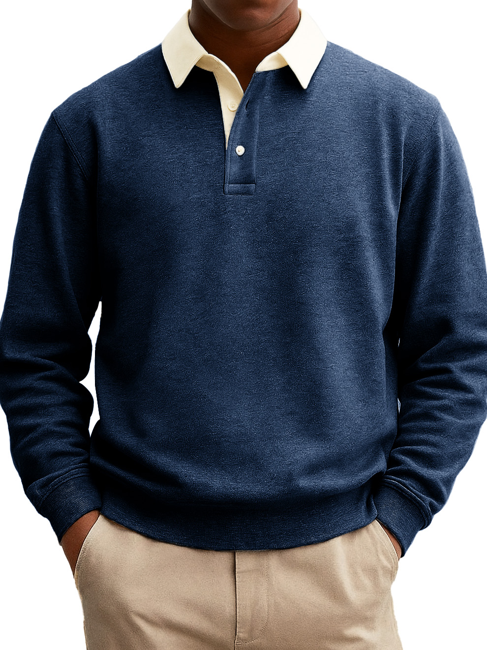 Heren Stijlvolle Casual Everyday Katoenen Lange Mouwen Kraag Sweatshirt Polo Shirt Met Een Patchwork Kraag