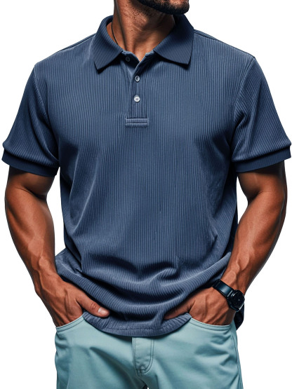 Chemise polo rétro décontractée à manches courtes avec col à revers pour homme
