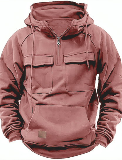Sweatshirt à capuche à demi-fermeture éclair pour homme - Coupe ample