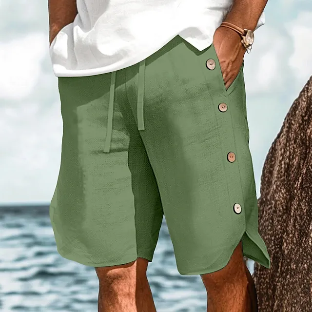 Short en lin respirant pour homme – Taille élastique, idéal pour la plage et le quotidien