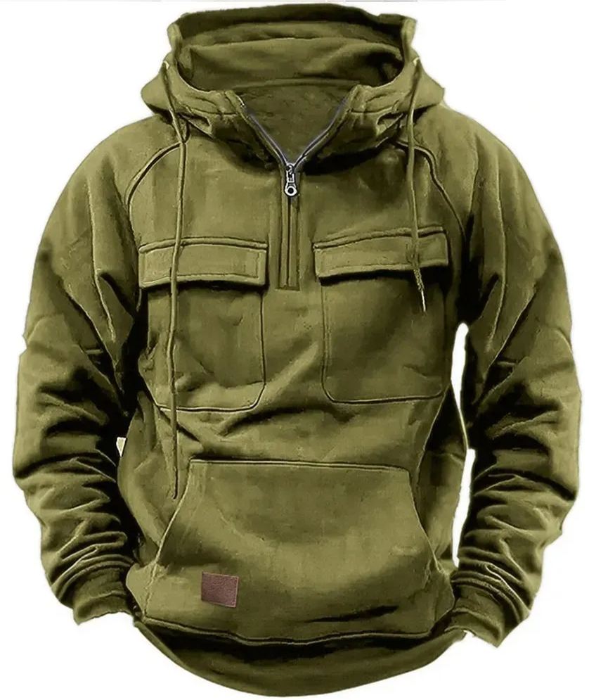 Sweatshirt à capuche à demi-fermeture éclair pour homme - Coupe ample