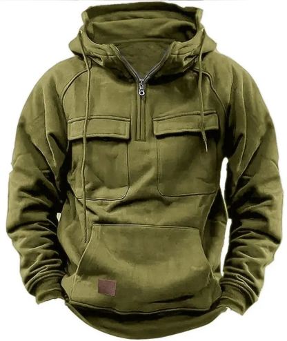 Sweatshirt à capuche à demi-fermeture éclair pour homme - Coupe ample