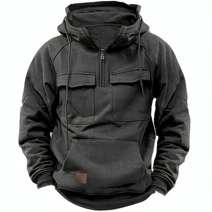 Sweatshirt à capuche à demi-fermeture éclair pour homme - Coupe ample