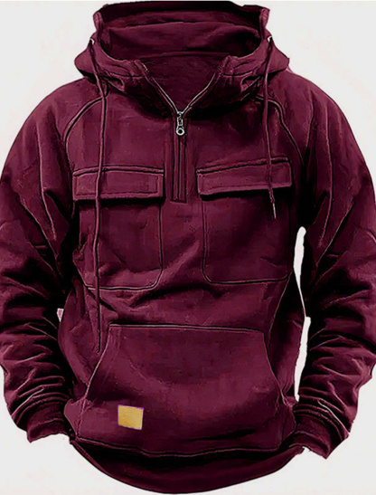 Sweatshirt à capuche à demi-fermeture éclair pour homme - Coupe ample
