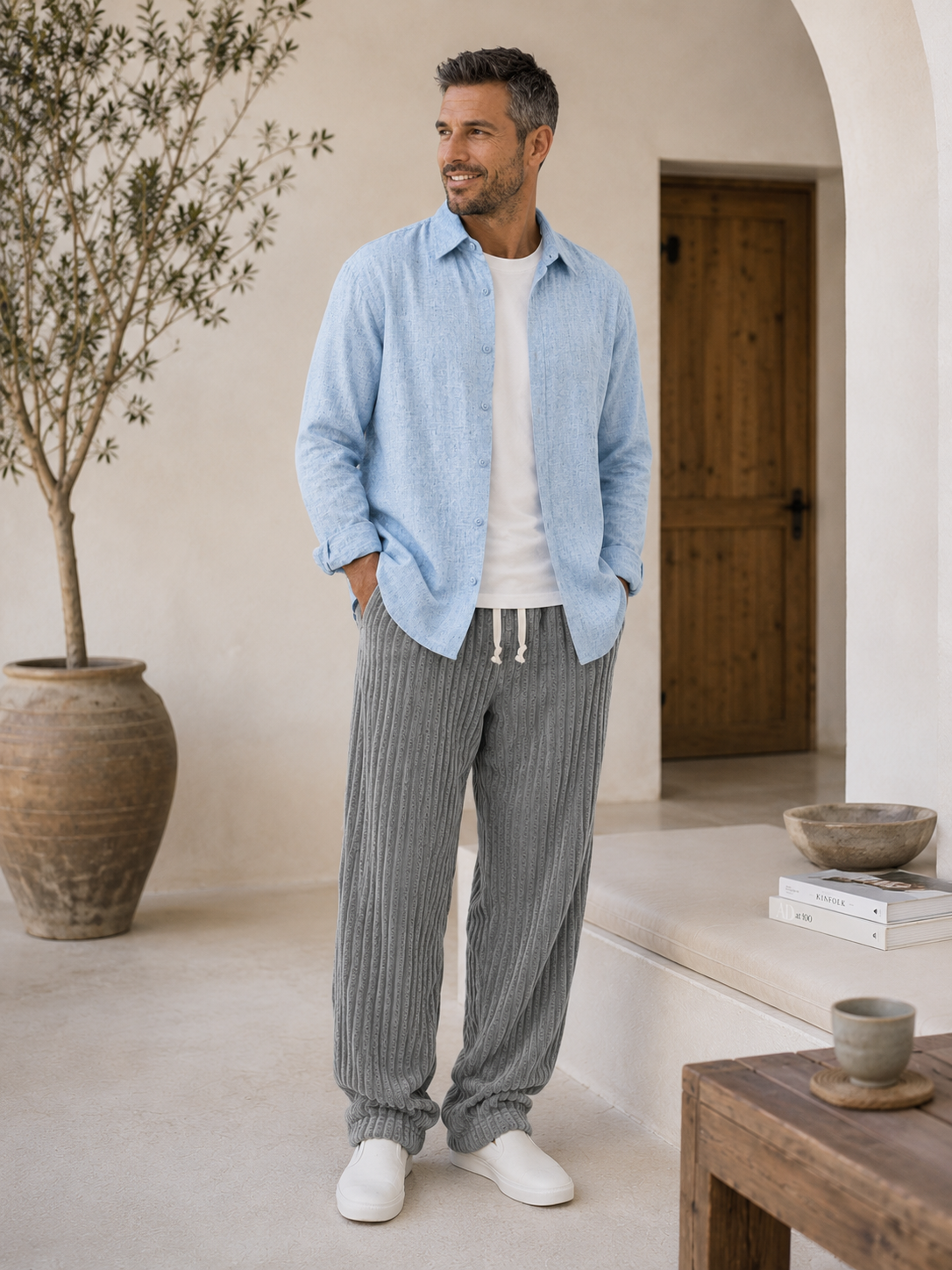 Men's Lightweight Linen-Blend Casual Shirt