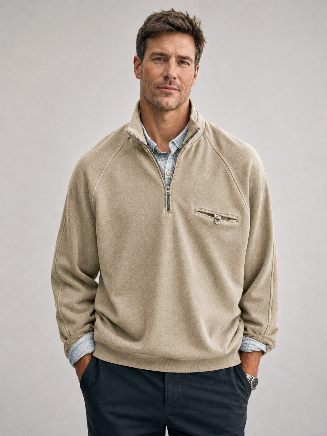 Vintage Washed Quarter-Zip Casual Pullover