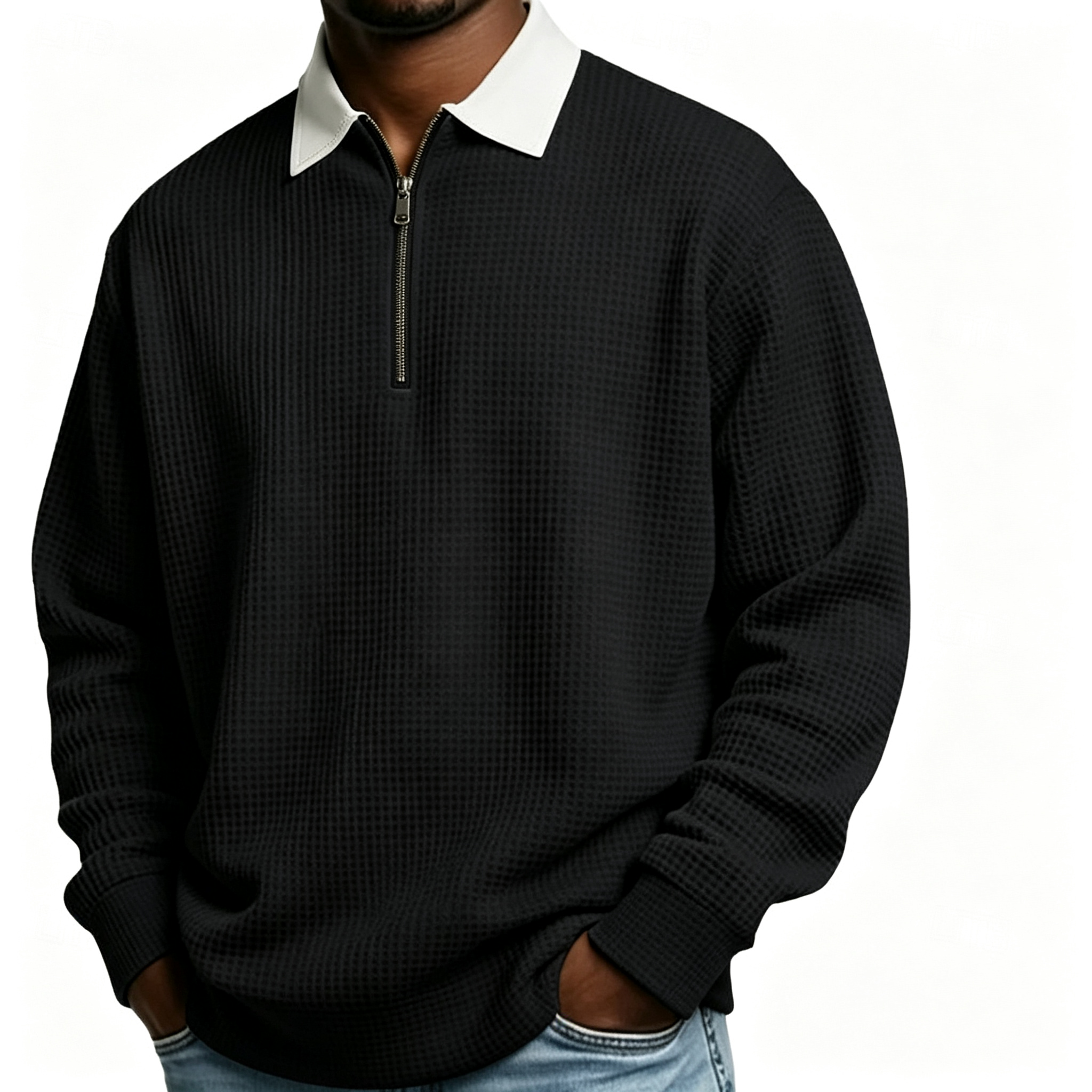 Men's Waffle Knit Zip-Up Sweatshirt – Casual Lightweight Athletic Jacket
