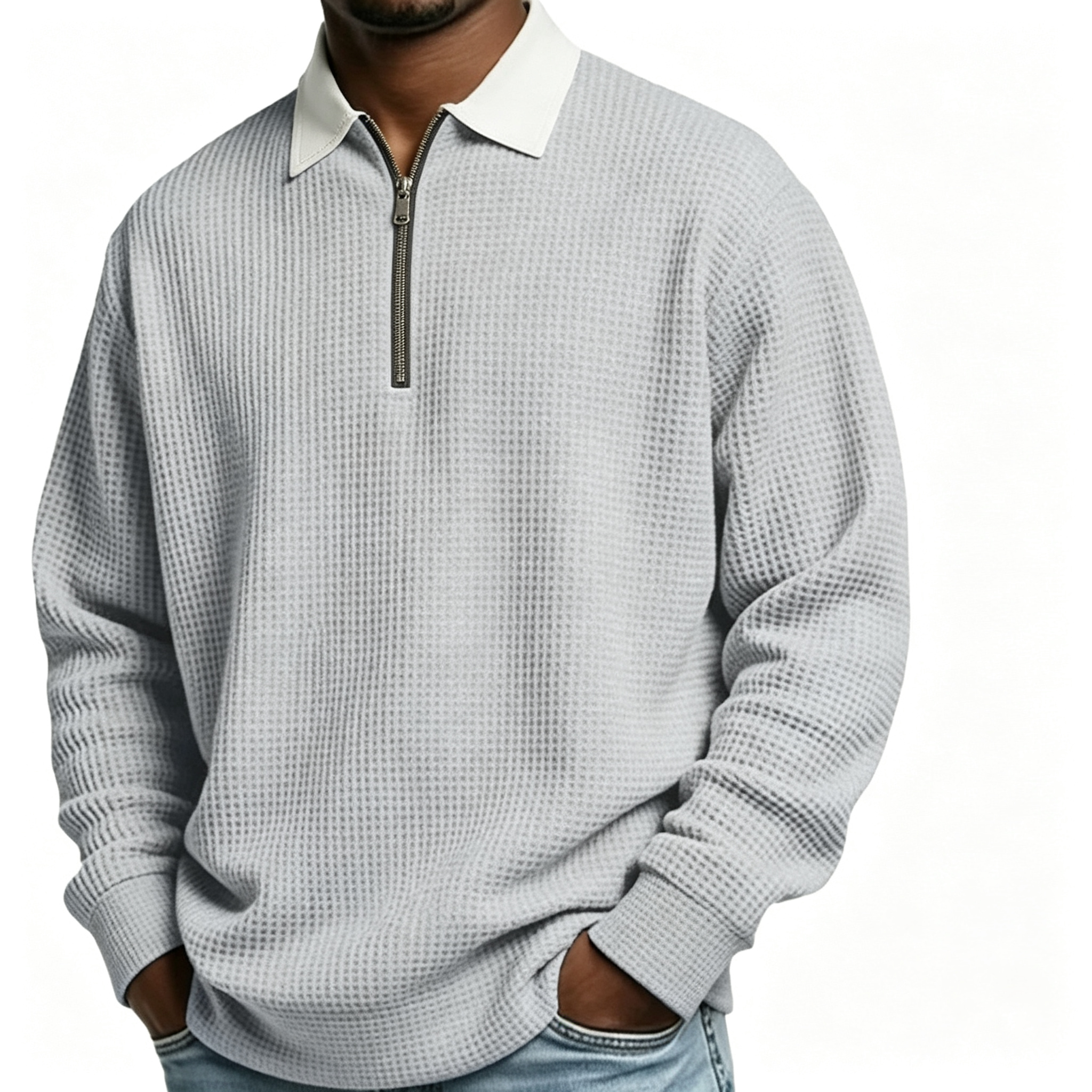 Men's Waffle Knit Zip-Up Sweatshirt – Casual Lightweight Athletic Jacket