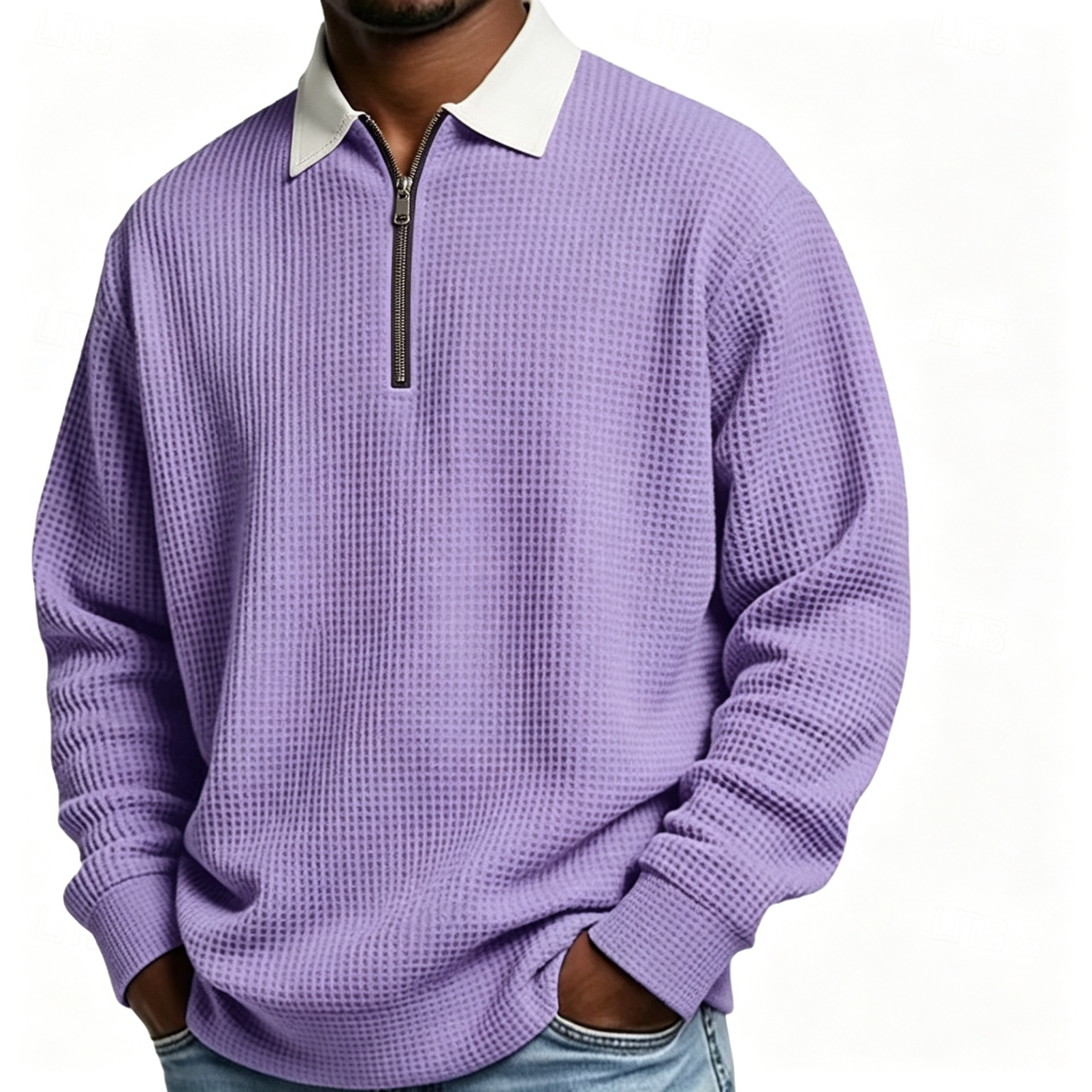 Men's Waffle Knit Zip-Up Sweatshirt – Casual Lightweight Athletic Jacket