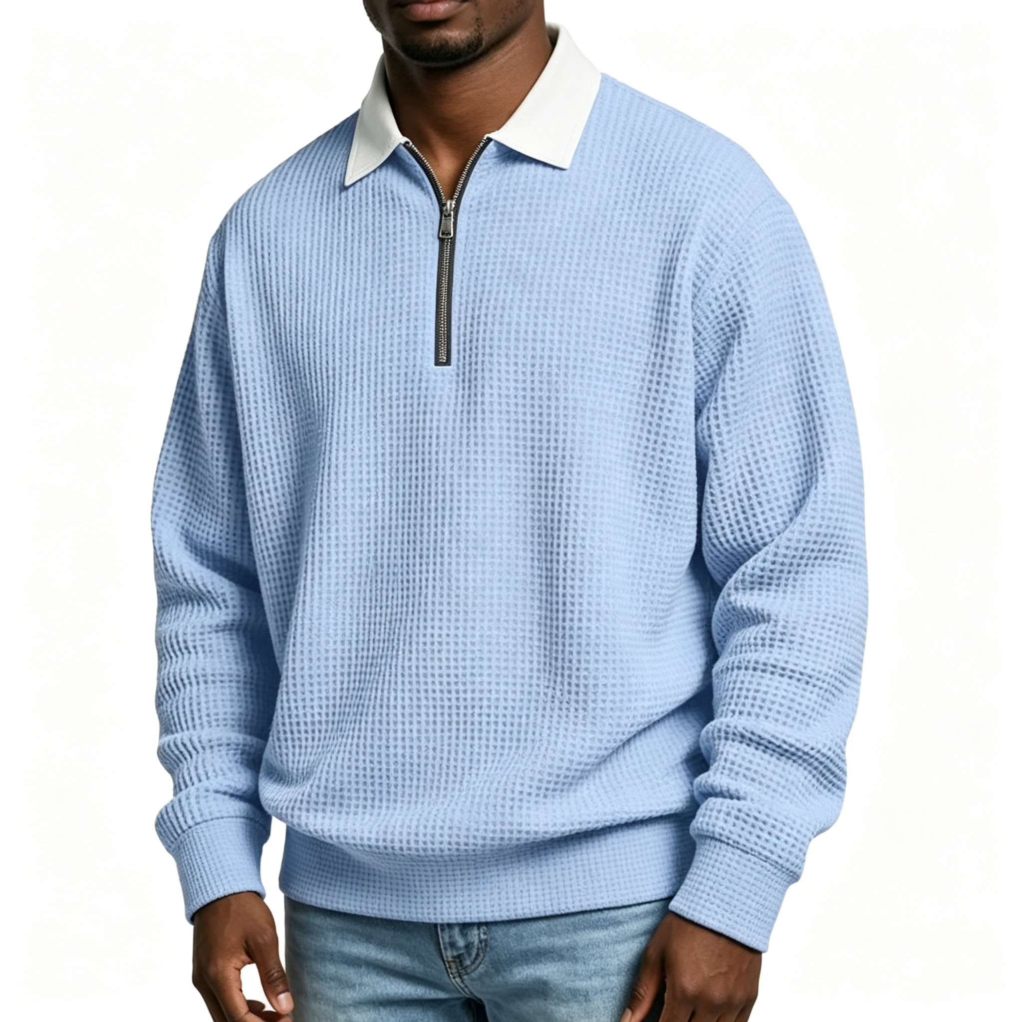 Men's Waffle Knit Zip-Up Sweatshirt – Casual Lightweight Athletic Jacket
