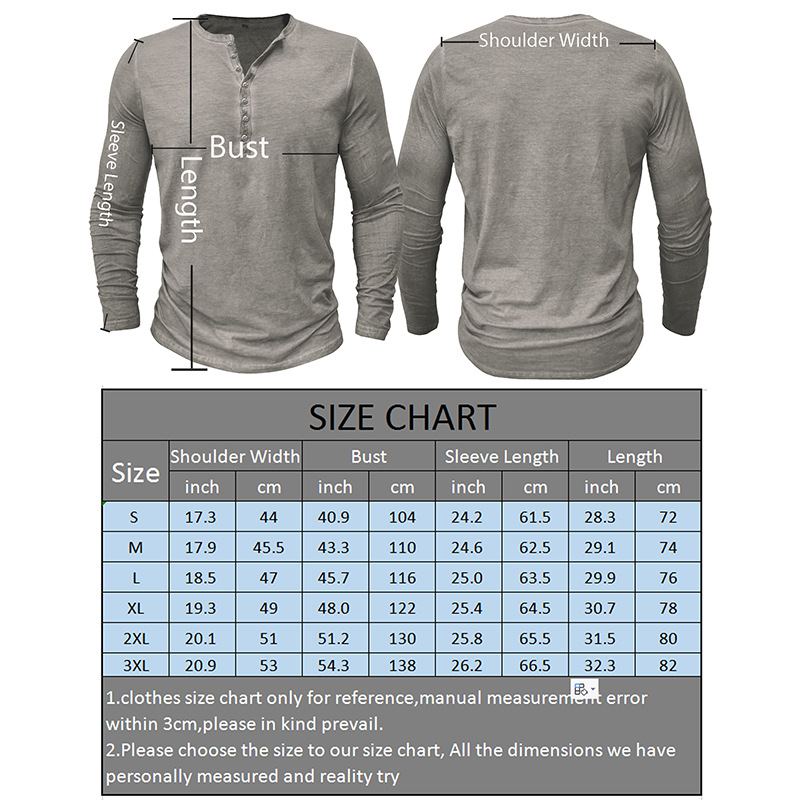 Men's tie-dye Henley button-up slim-fit vintage long-sleeved T-shirt