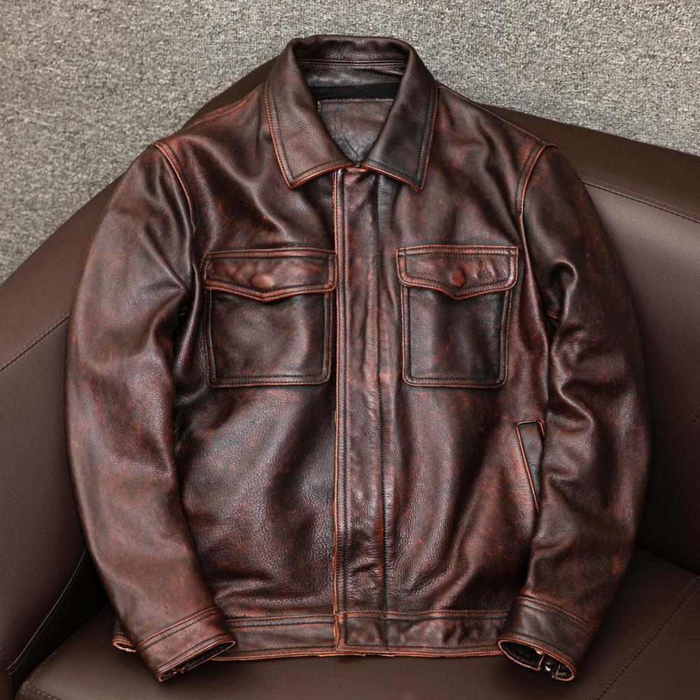 Ends soon  🔥 Up to 75% off today only!-Men's lapel cowhide leather jacket