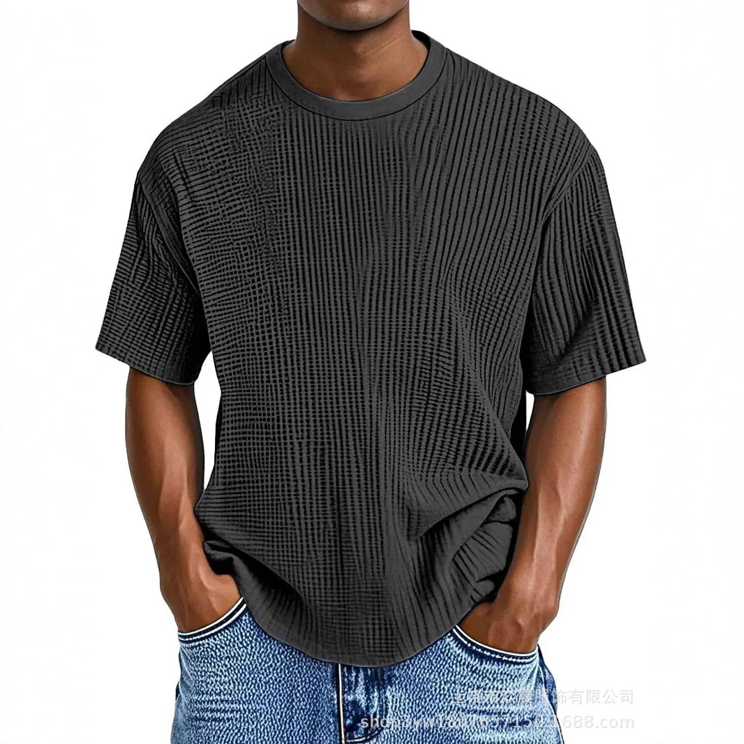Men's casual solid color comfortable waffle short-sleeved T-shirt