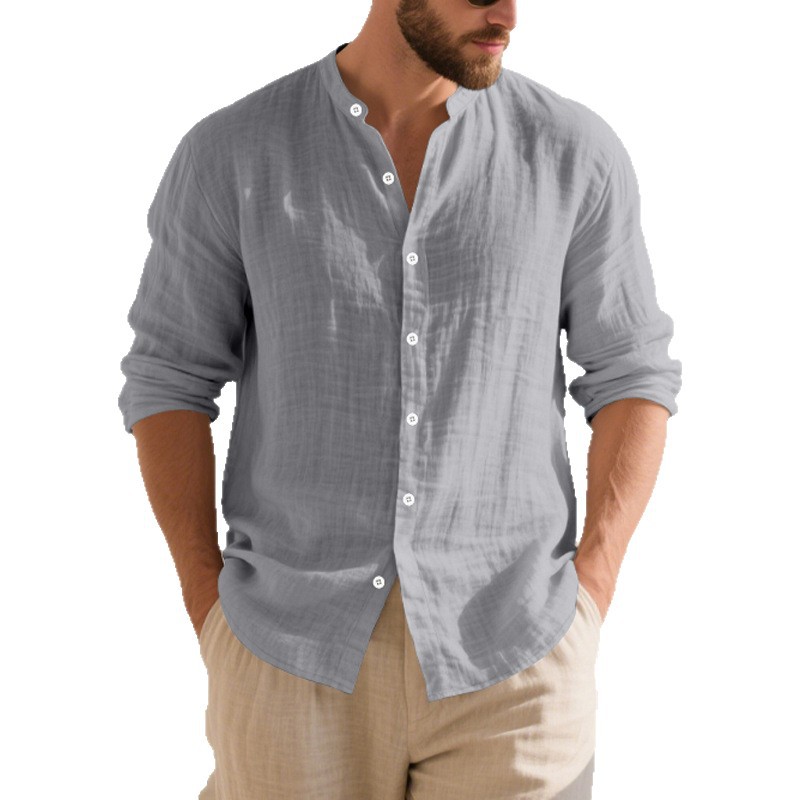 Men's stand-up collar casual loose linen shirt