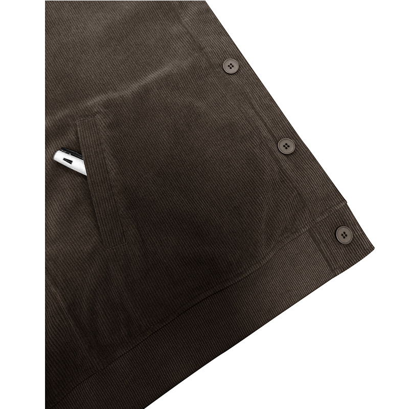 Men's Long-Sleeve Corduroy Jacket with Lapel and Slip Pockets