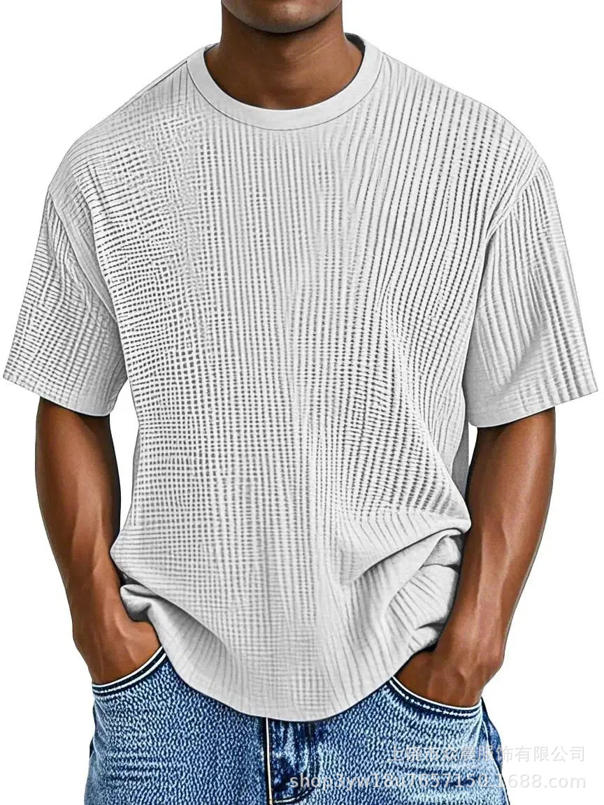 Men's casual solid color comfortable waffle short-sleeved T-shirt