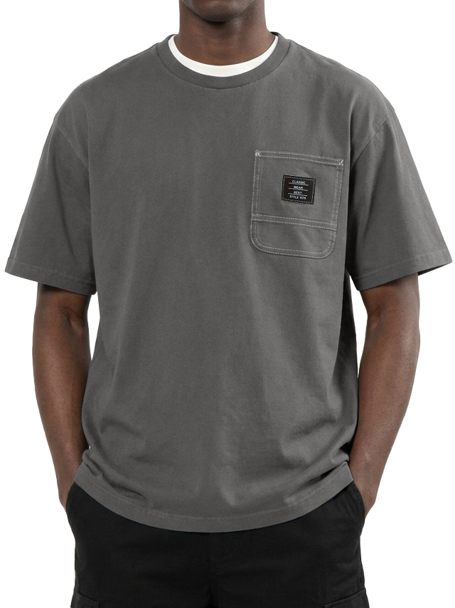 Men's Crew Neck Pocket Embroidered Logo Short-Sleeve T-Shirt