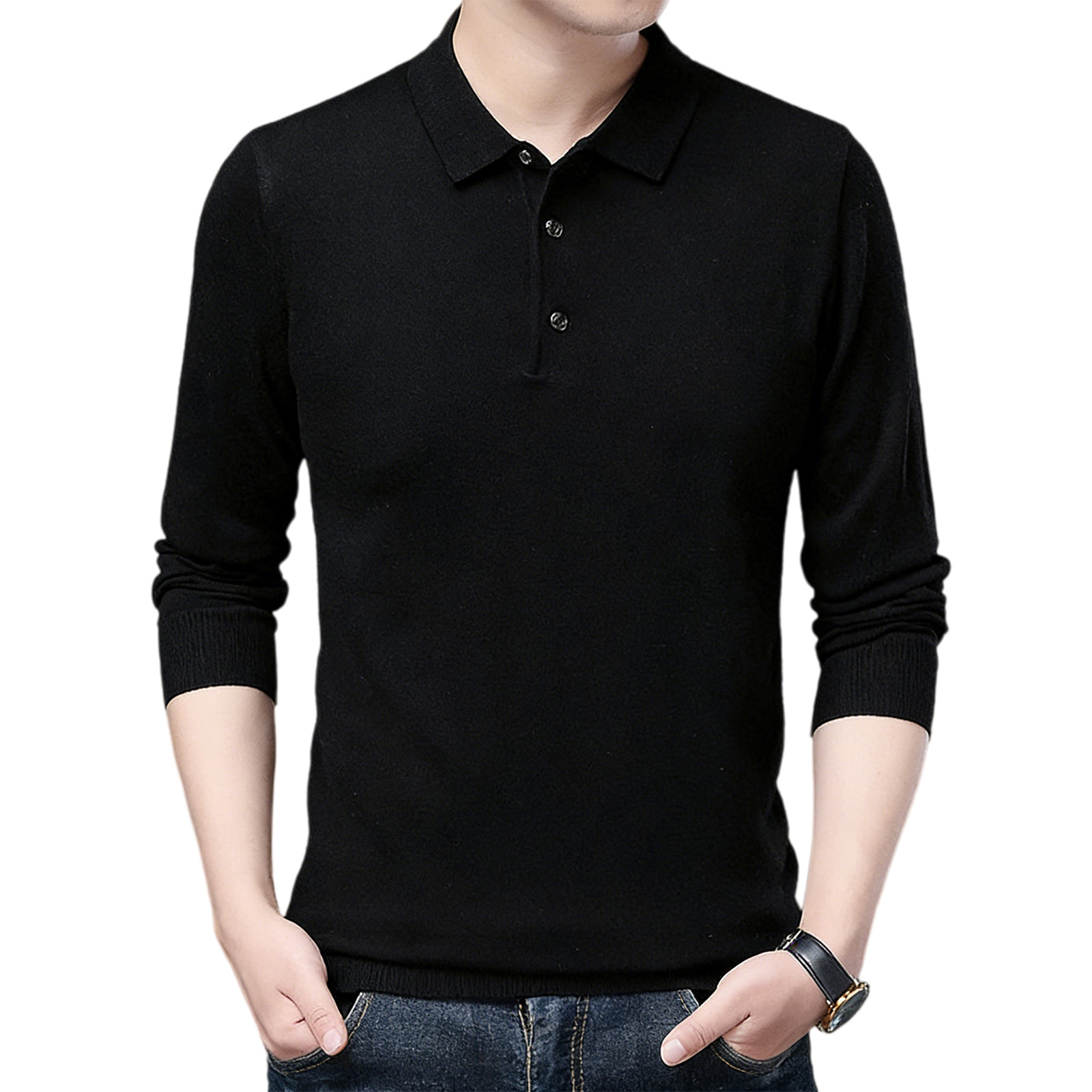 Men's wool knit polo shirt for spring and autumn (containing mulberry silk)