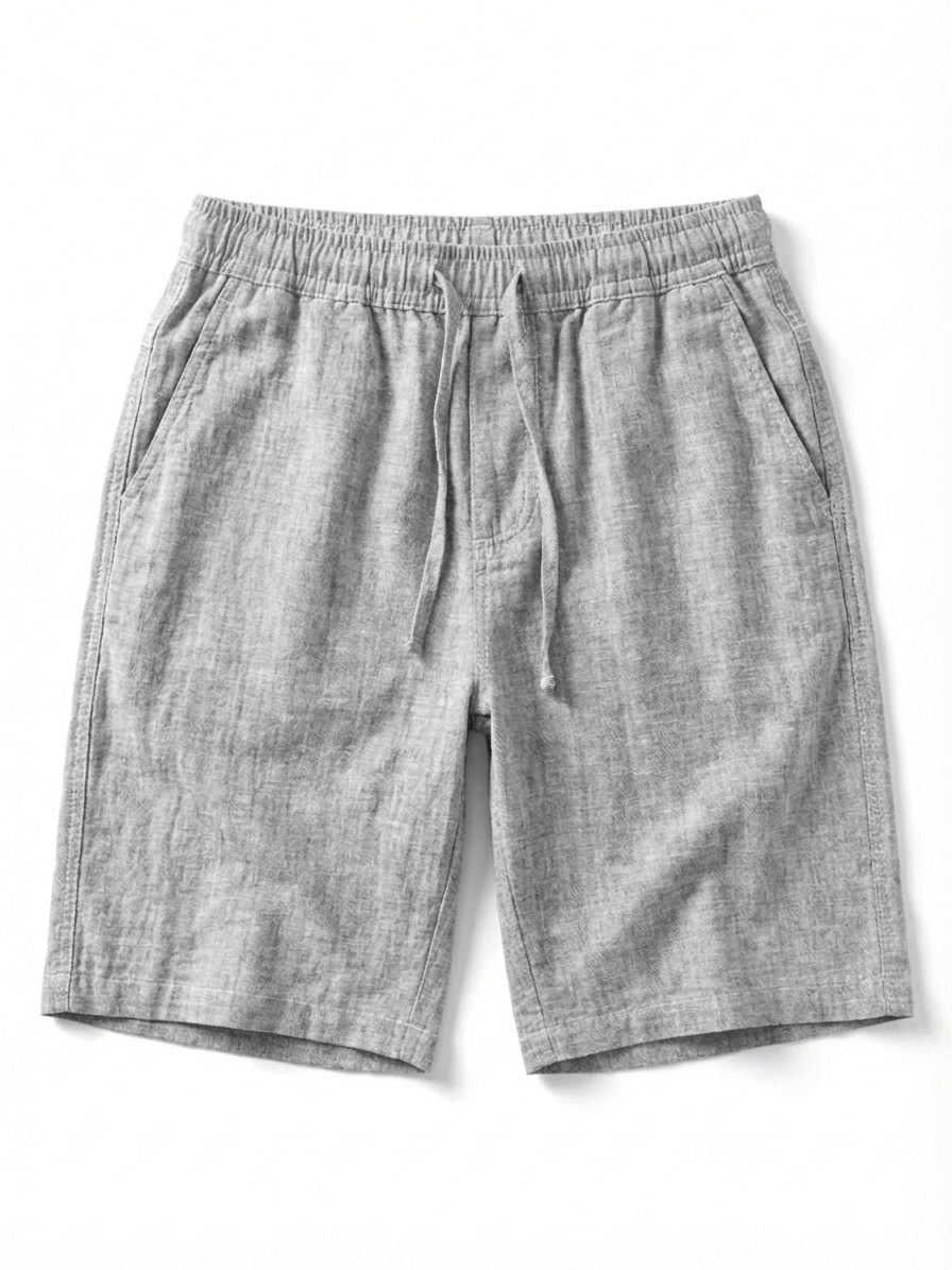 Men's Casual Breathable Linen Embroidered Logo Loose Shorts