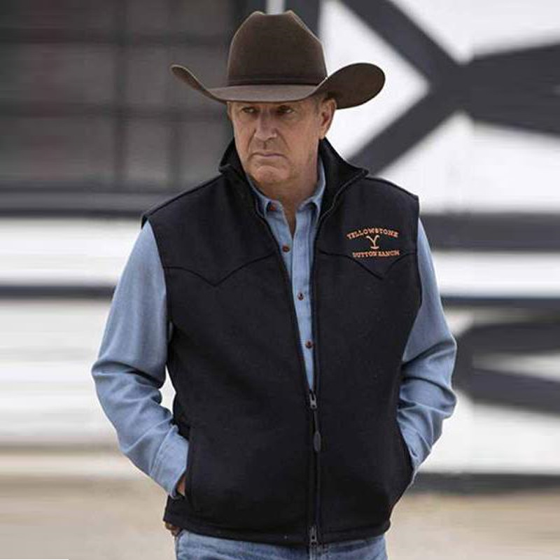 Yellow Stone John Dutton Vest TV Series Black Wool Vest