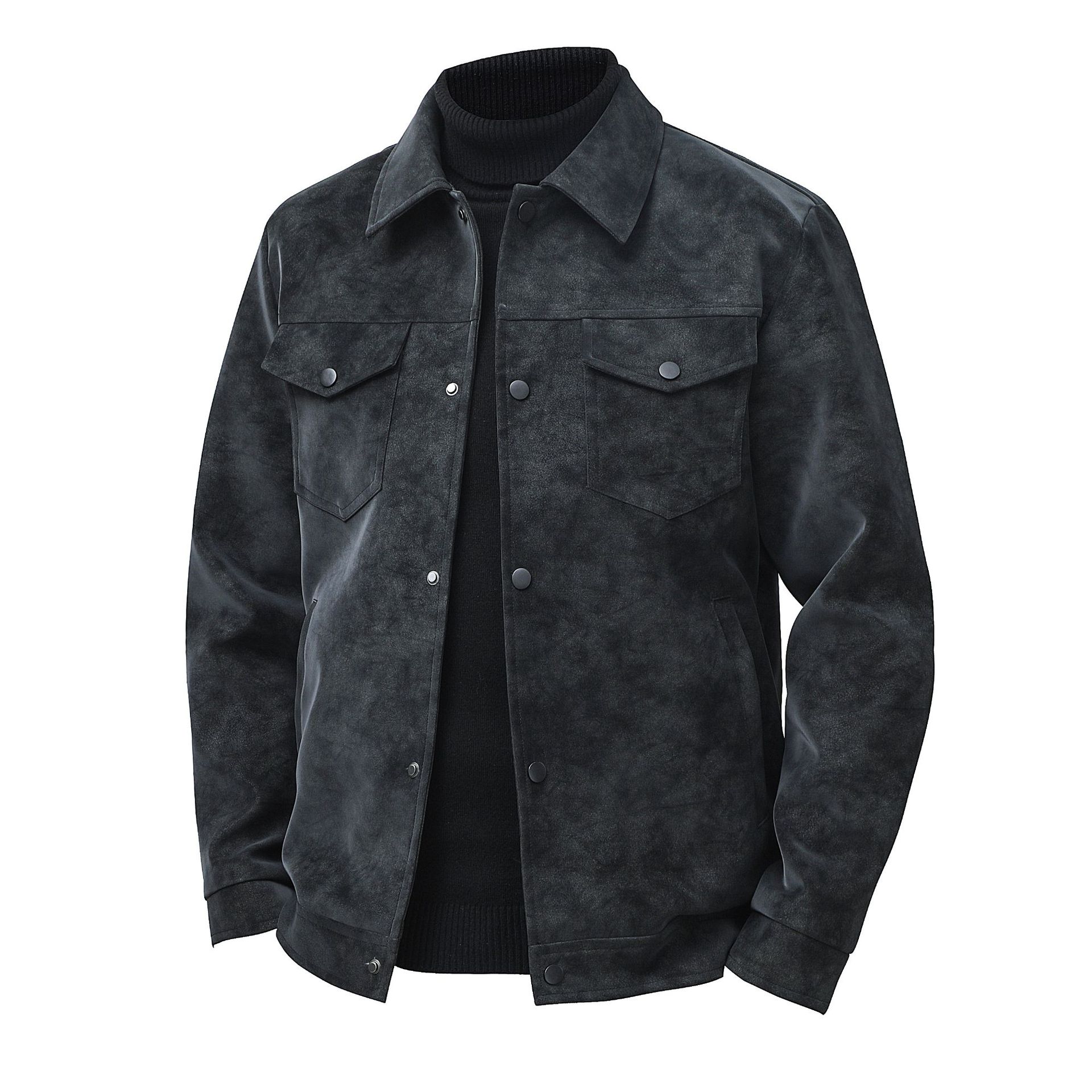 PACRATA Men's Vintage-Style Suede Workwear Jacket with Lapel Collar