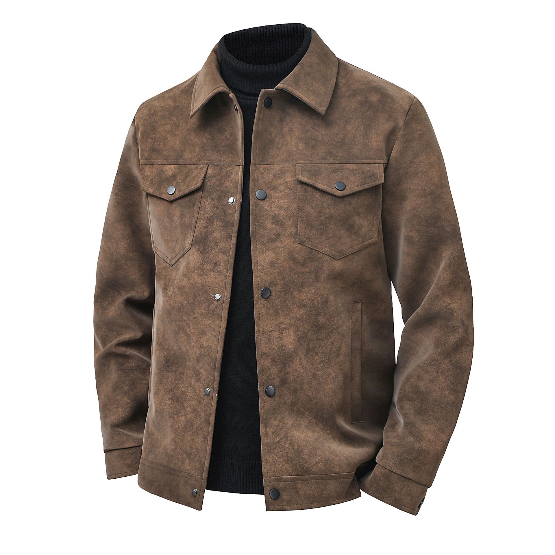 PACRATA Men's Vintage-Style Suede Workwear Jacket with Lapel Collar