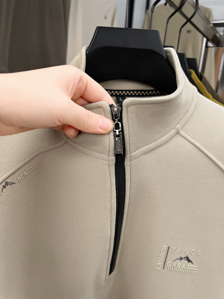 Double-sided Dove velvet men's half-zip pullover casual stand-up collar long-sleeved top