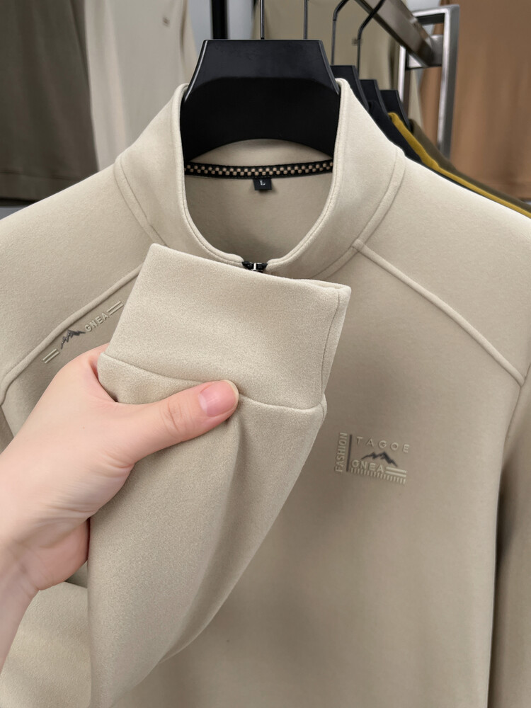 Double-sided Dove velvet men's half-zip pullover casual stand-up collar long-sleeved top