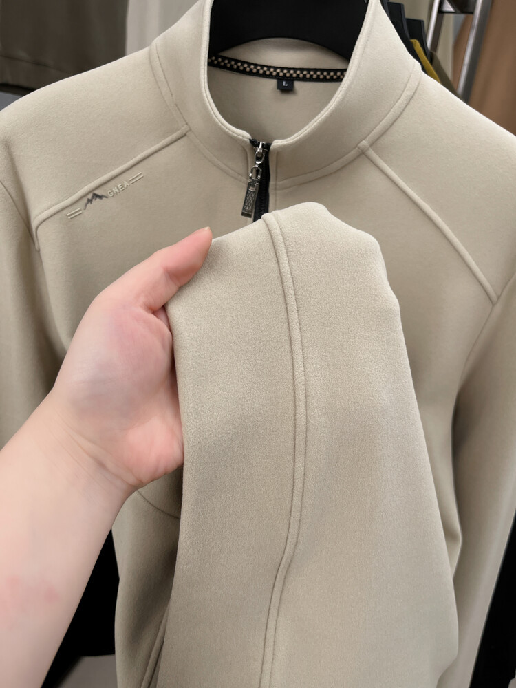 Double-sided Dove velvet men's half-zip pullover casual stand-up collar long-sleeved top