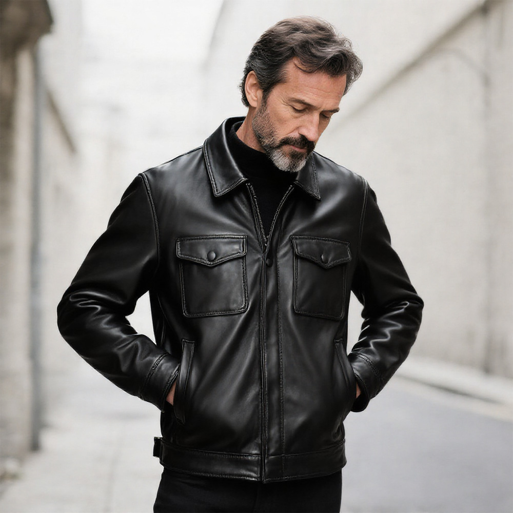 Ends soon  🔥 Up to 75% off today only!-Men's lapel cowhide leather jacket