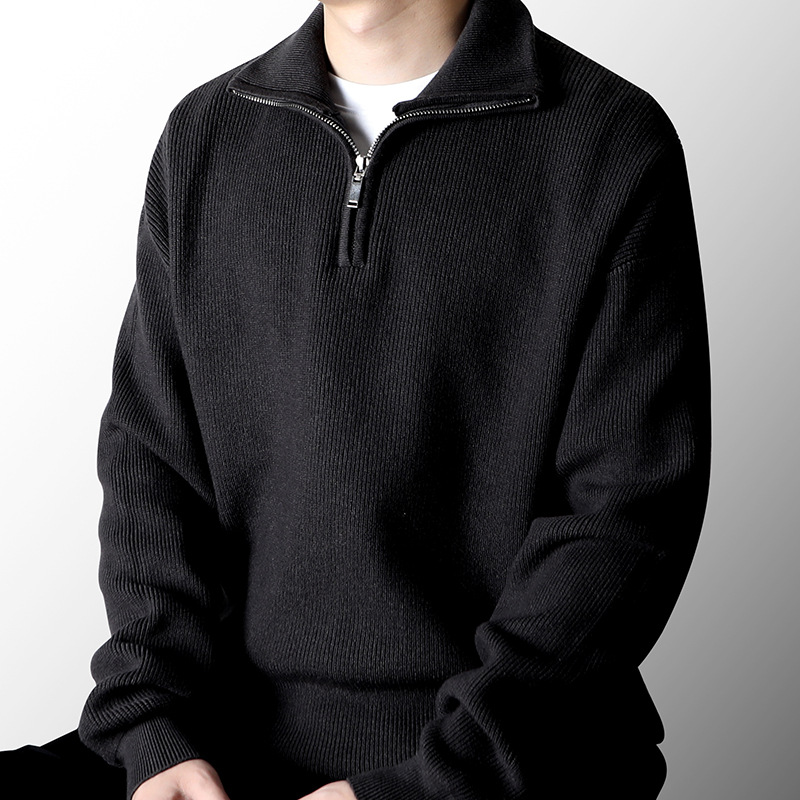Men's autumn/winter half-zip stand-up collar sweater, slouchy knit pullover