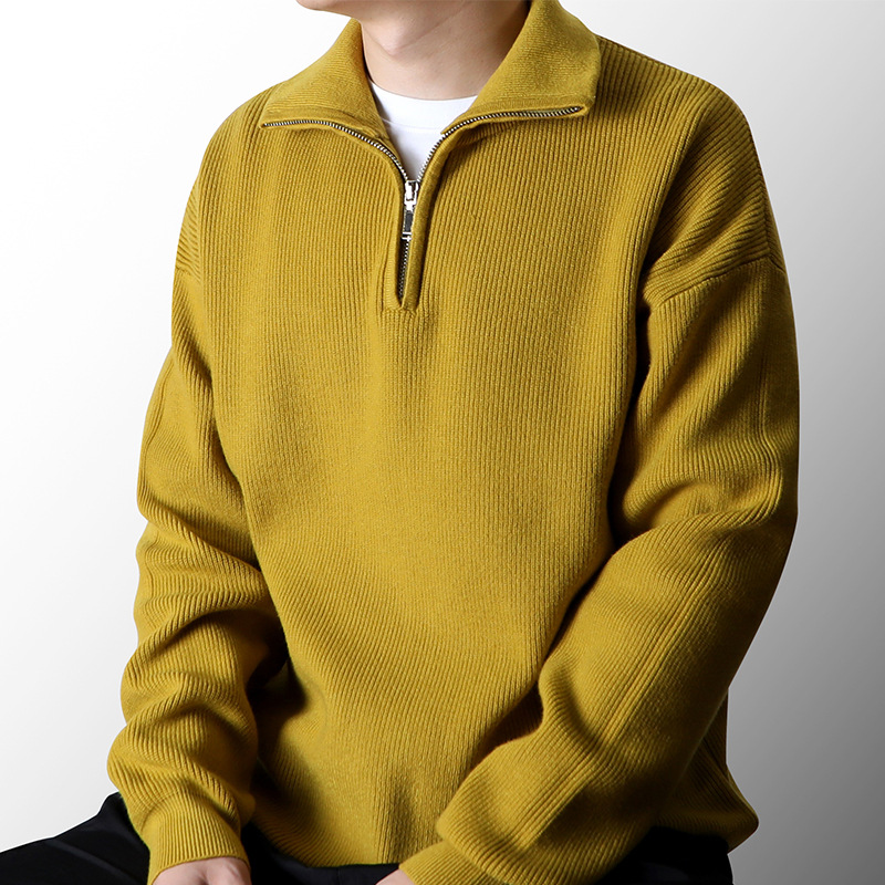 Men's autumn/winter half-zip stand-up collar sweater, slouchy knit pullover