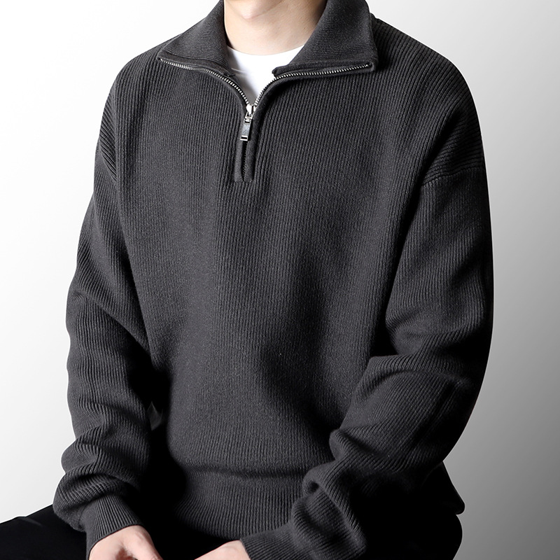 Men's autumn/winter half-zip stand-up collar sweater, slouchy knit pullover