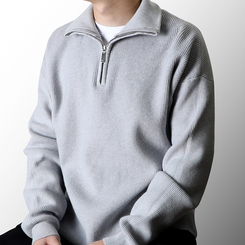 Men's autumn/winter half-zip stand-up collar sweater, slouchy knit pullover