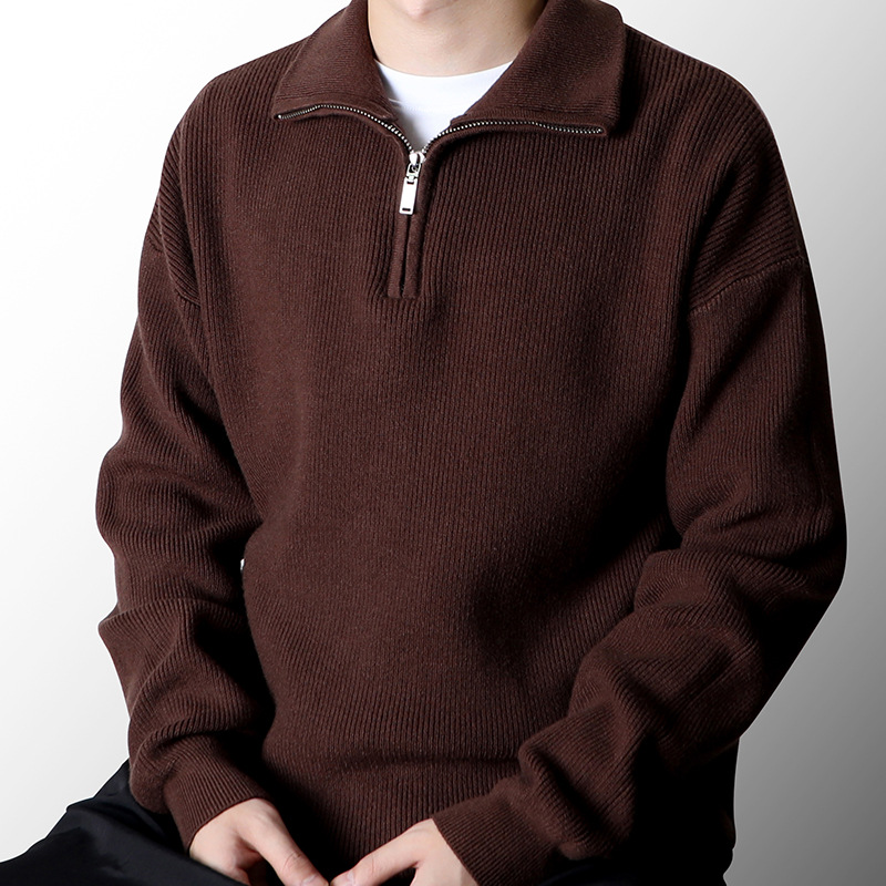 Men's autumn/winter half-zip stand-up collar sweater, slouchy knit pullover