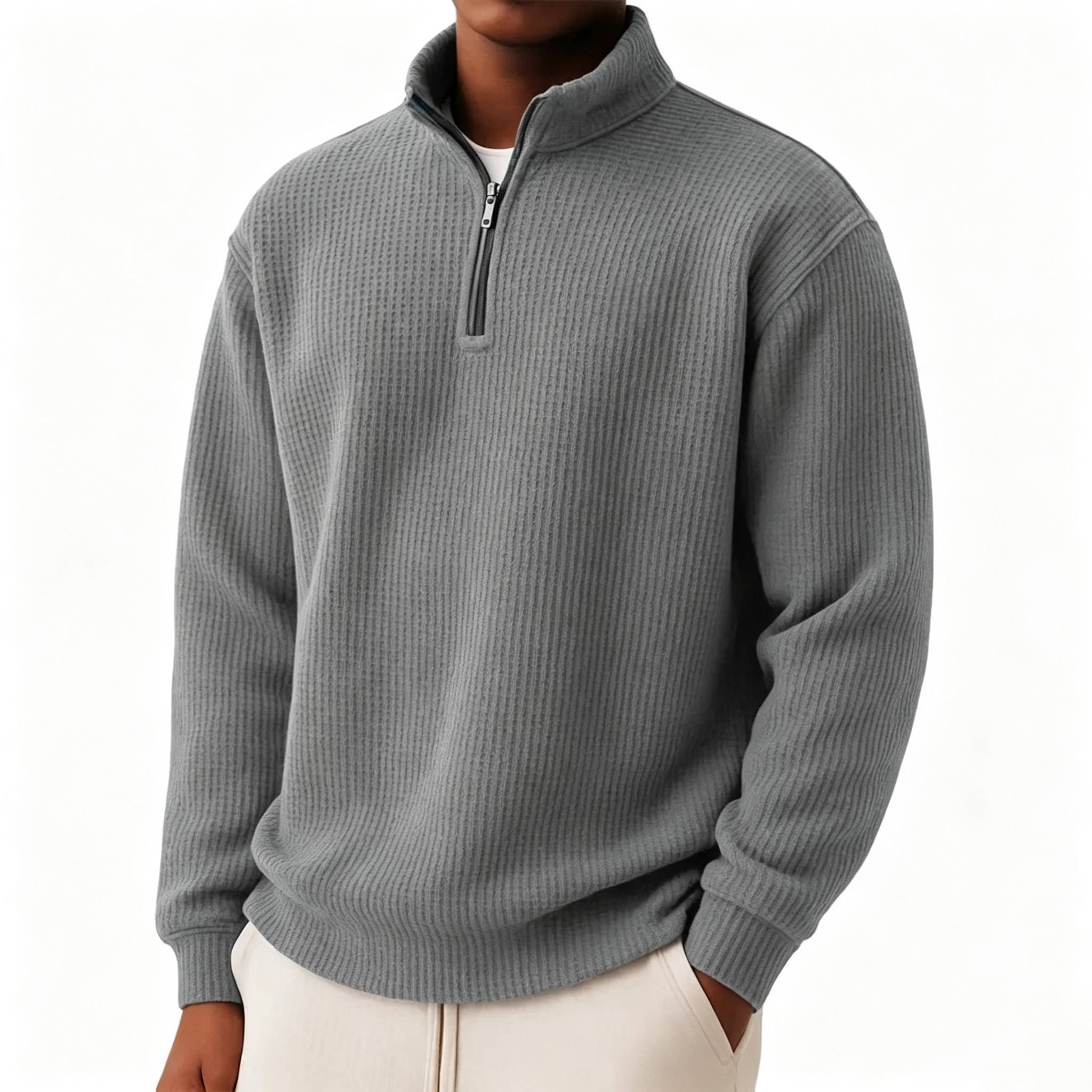Men's Textured Quarter-Zip Mock Neck Knit Pullover